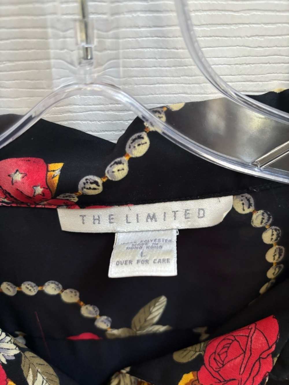 The Limited Sheer Black Bow & Pearl Baroque Print Vintage 90s Blouse, Size L,EUC - Picture 2 of 3